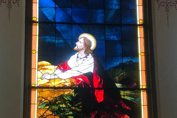 Stained Glass Window Jesus Praying cropped